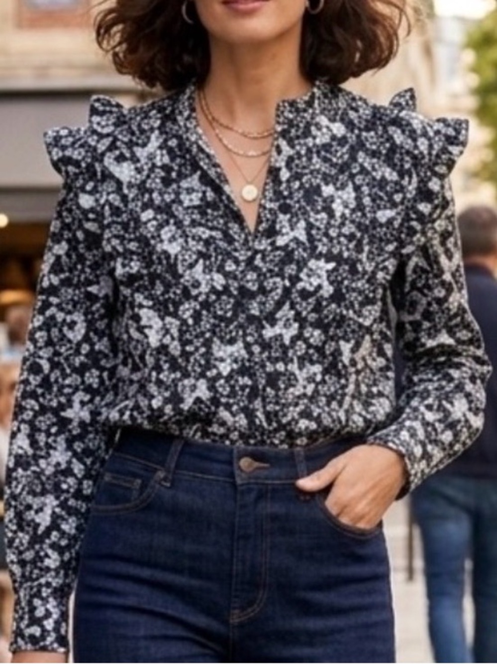Erdem x Universal Standard Kalina Floral Ruffle Blouse M with flow  Cottagecore